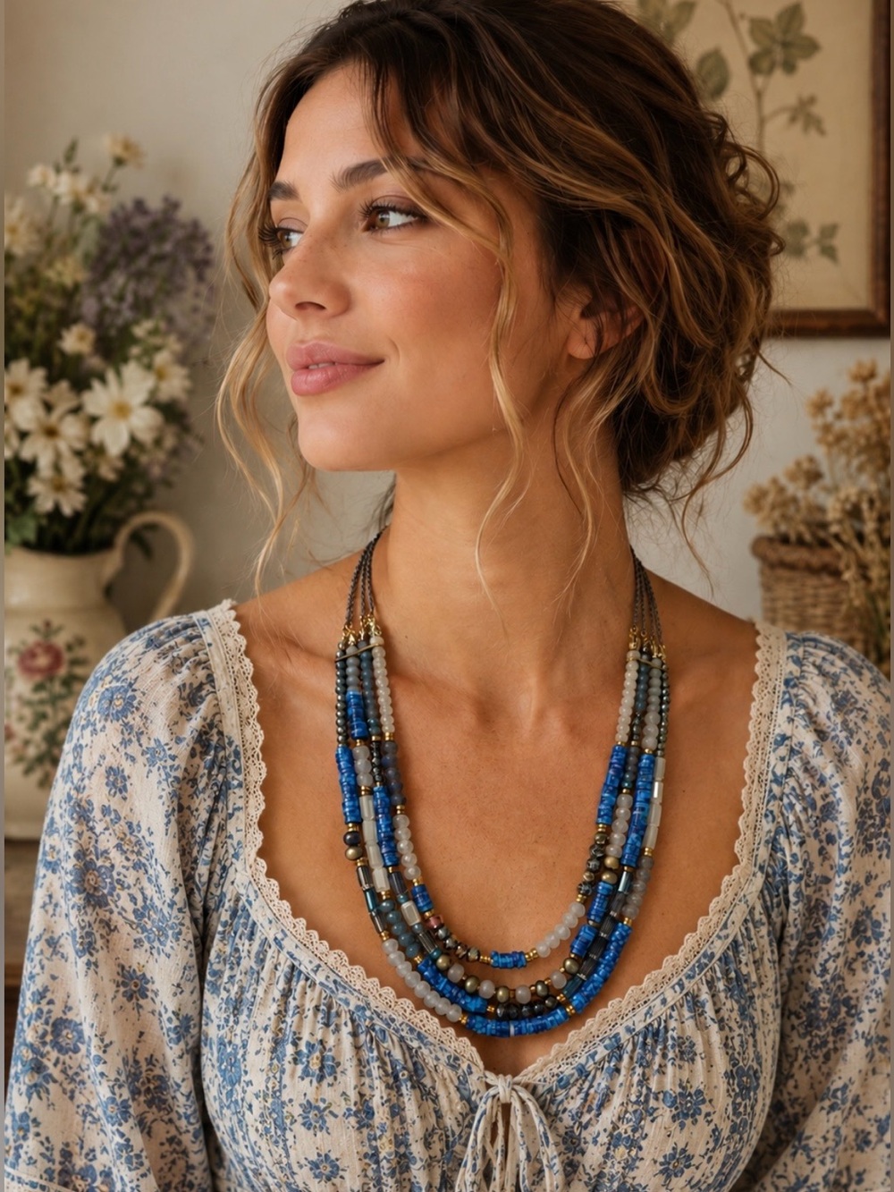 Multi blue bead necklace
